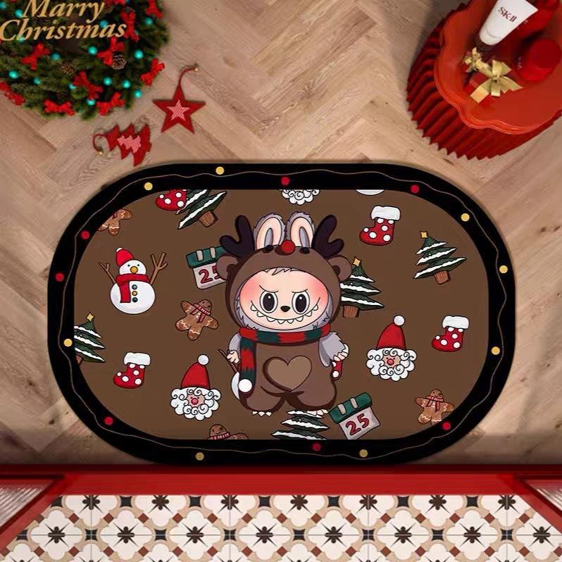 Cute Christmas Cartoon Diatom Mud Bath Mat Absorbent Non-slip Toilet Toilet Floor Carpet Mat