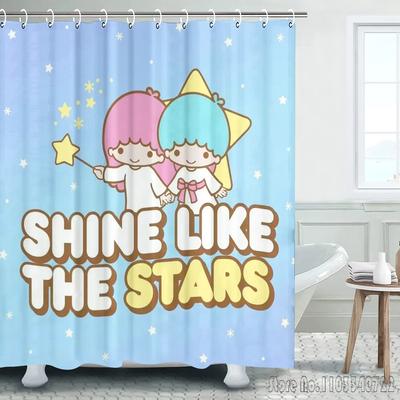 Little Twin Stars Polyester Colorful Shower Curtain 1pcs Waterproof Bath Screen Curtains with Hooks for Bathroom Decor