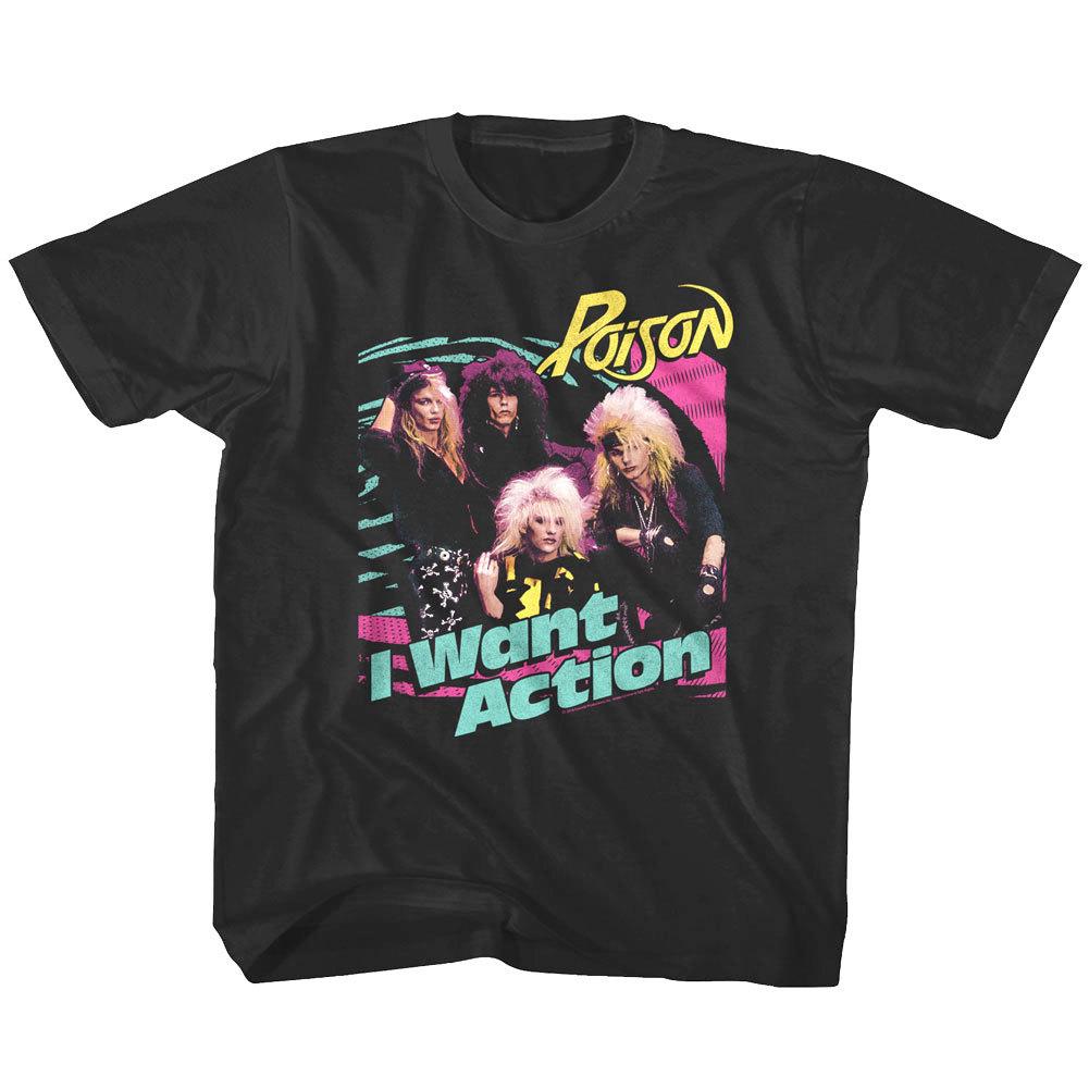 Poison I Want Action Album Cover T Shirt Metal Rock Band Boys Girls Baby XL
