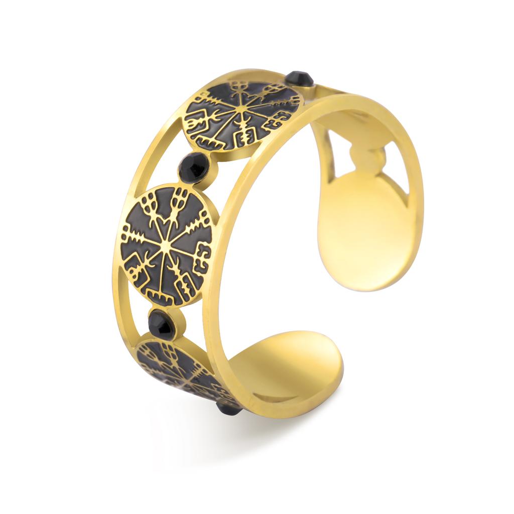 LIKGREAT Norse Vegvisir Rune Ring Viking Compass Rings Adjustable for Men Women Stainless Steel Gothic Jewelry Gift
