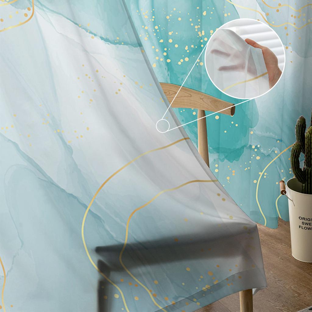 Marble Line Aqua Tulle Curtains For Living Room Bedroom Voile Sheer Curtain Window Home Decor Drapes