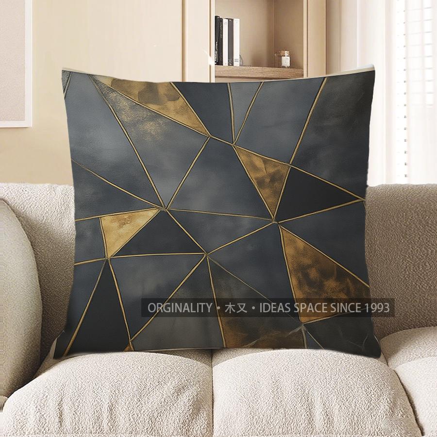 Home Decor Geometric Gold-Patterned Decorative Pillow Cover Pattern Cushion Cover Suitable For Sofa Bedroom Car Pillow Cover