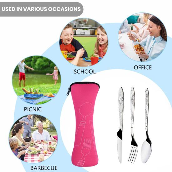 Reusable Travel Cutlery Set with Bag Portable Tableware Kit for Camping Picnics Office Lightweight Spoon Fork Cutter Utensils