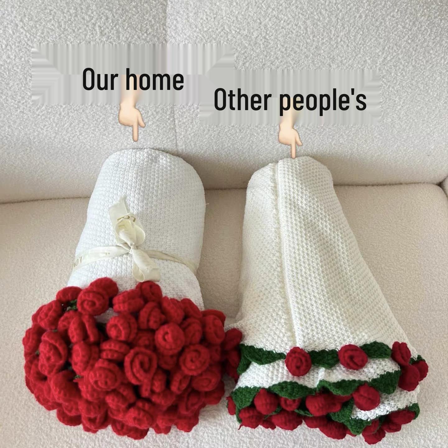 Coperta a forma di bouquet di rose all'uncinetto in cotone latte fatta a mano – Perfetta per fidanzamenti, matrimoni, San Valentino e regali Qixi.