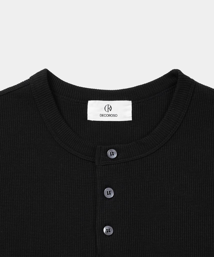 Dekkoloso Dima Cotton Henley Neck Short Sleeve T-Shirt [Black]
