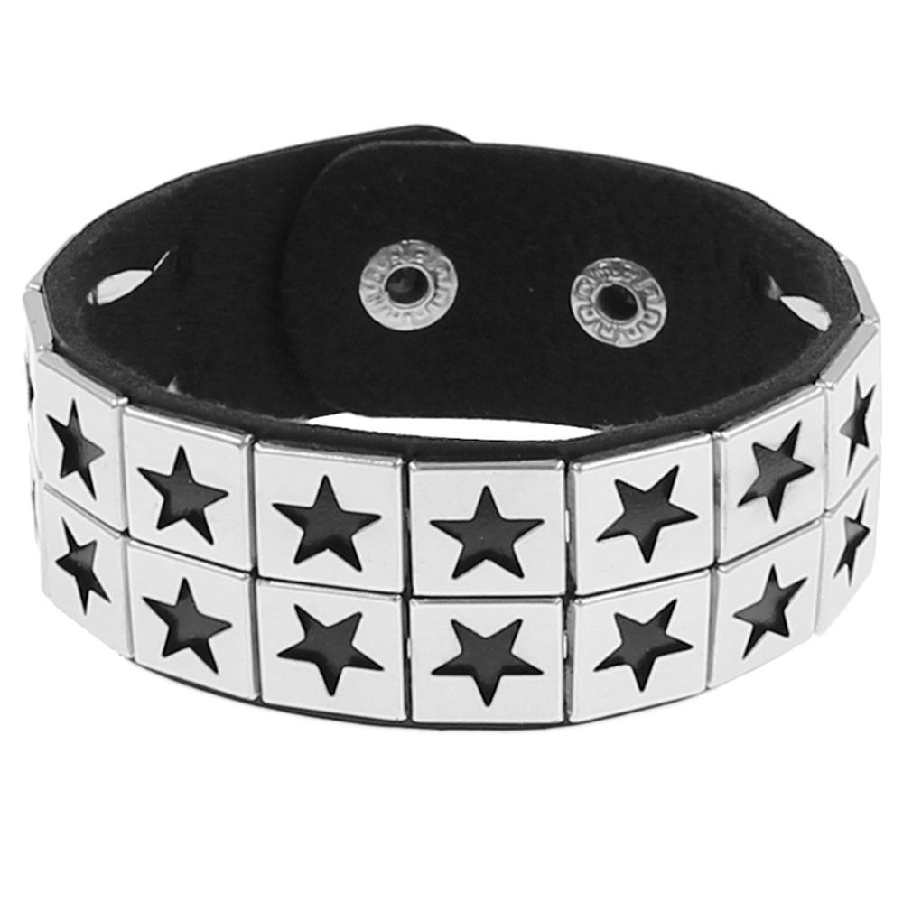 New Harajuku Round Gothic Skeleton Star Skull Punk Rivet Bracelet Retro Couple Bangle PU Leather Bracelet Jewelry Gift