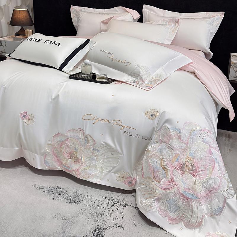 Svetanya 100s Egyptian Cotton Bedding Set embroidery Bed Linens Sheet Pillowcase Duvet Cover Set Underwear