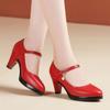 Women's High Heels with A Single Buckle, Comfortable for Cheongsams, Chunky Heeled Leather Shoes for Fashion Shows, Autumn Single Shoes