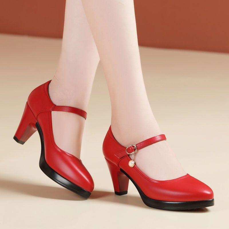 Women's High Heels with A Single Buckle, Comfortable for Cheongsams, Chunky Heeled Leather Shoes for Fashion Shows, Autumn Single Shoes
