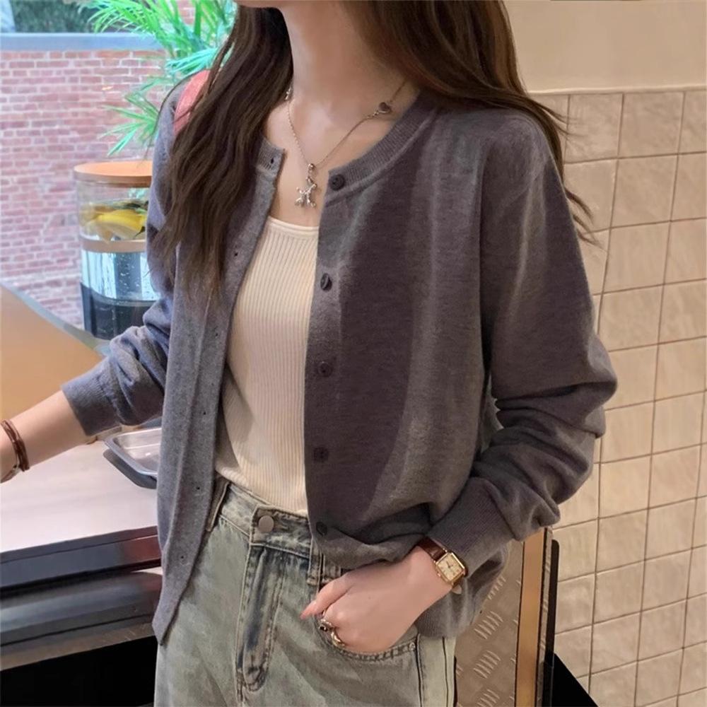 Long Sleeve Knit Cardigan Women Spring Summer Korean Loose Slimming Outerwear Sweater Top