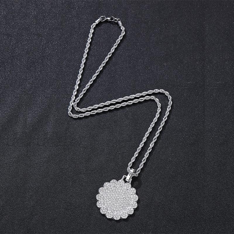 European & American Full Diamond Sunflower Hip Hop Pendant Jewelry