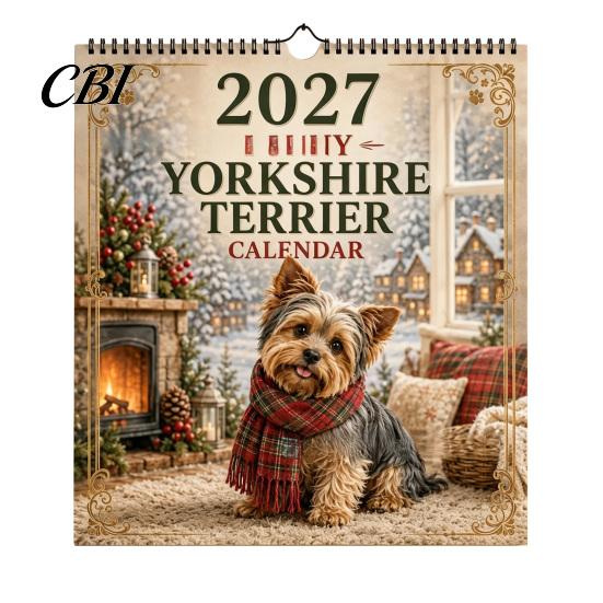Family Organizer Yorkshire Terrier Wall Calendar, 2027 Monthly Hanging Planner with Metal Calendar Double Coil Binding for Home Office Organization