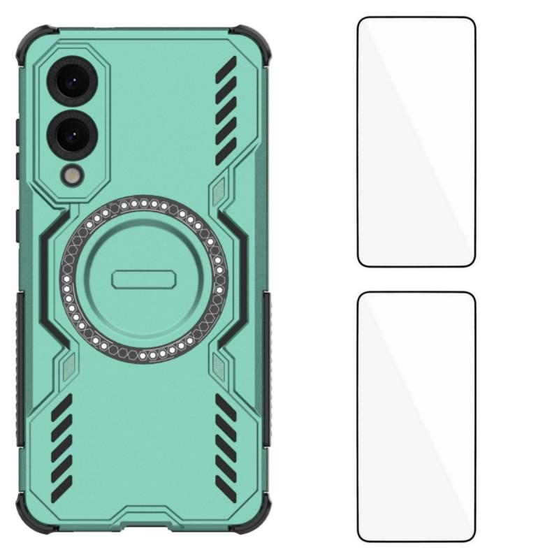 Für Samsung Galaxy S25 Edge Magnetische Hülle WANLONFENG DJ Serie PC TPU Handyhülle mit 2 Stück gehärtetem Glasfolie