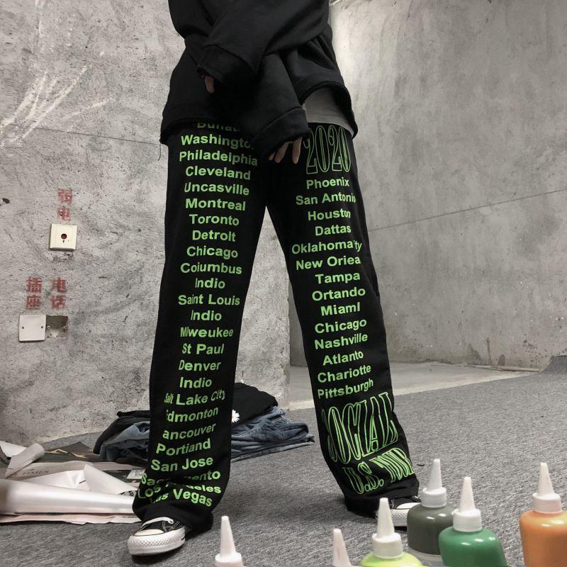 Women's Fashion Sweatpants Korean Version Retro Versatile Loose Letter Casual Ins Men and Women Couples Waist Wide Leg Trousers