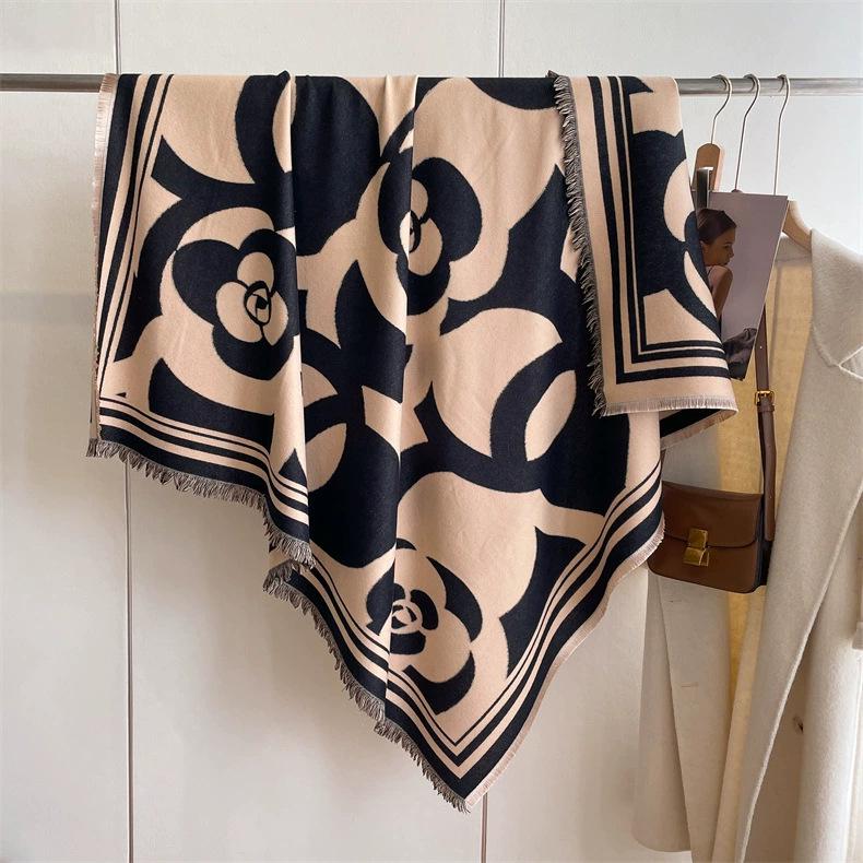 Women's High-Quality Wool Cashmere Scarf: Thick, Warm, Tassel Shawl for Autumn and Winter