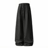 Mens Loose Straight Long Contrast Color Button Front Casual Pants