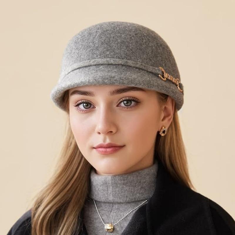 Vlněný baret Dámský podzimní a zimní retro cylindr klobouk módní kupolovitý vlněný jezdecký klobouk
