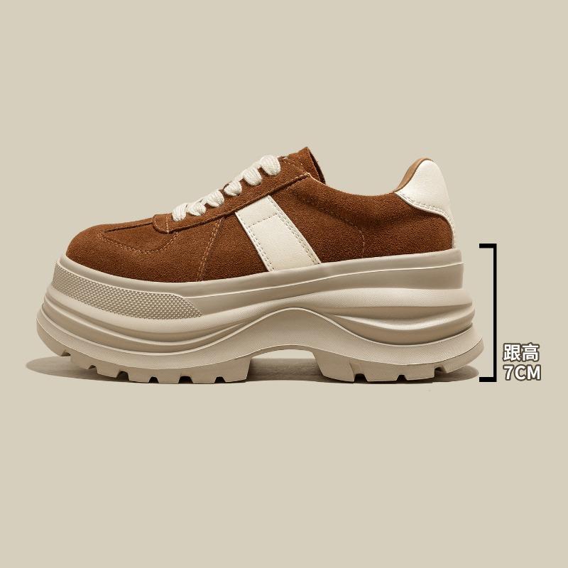 

Женские осенние новые туфли на толстой подошве, ретро, на шнуровке, немного увеличивающие рост, спортивная и повседневная обувь для женщин 40 верблюд