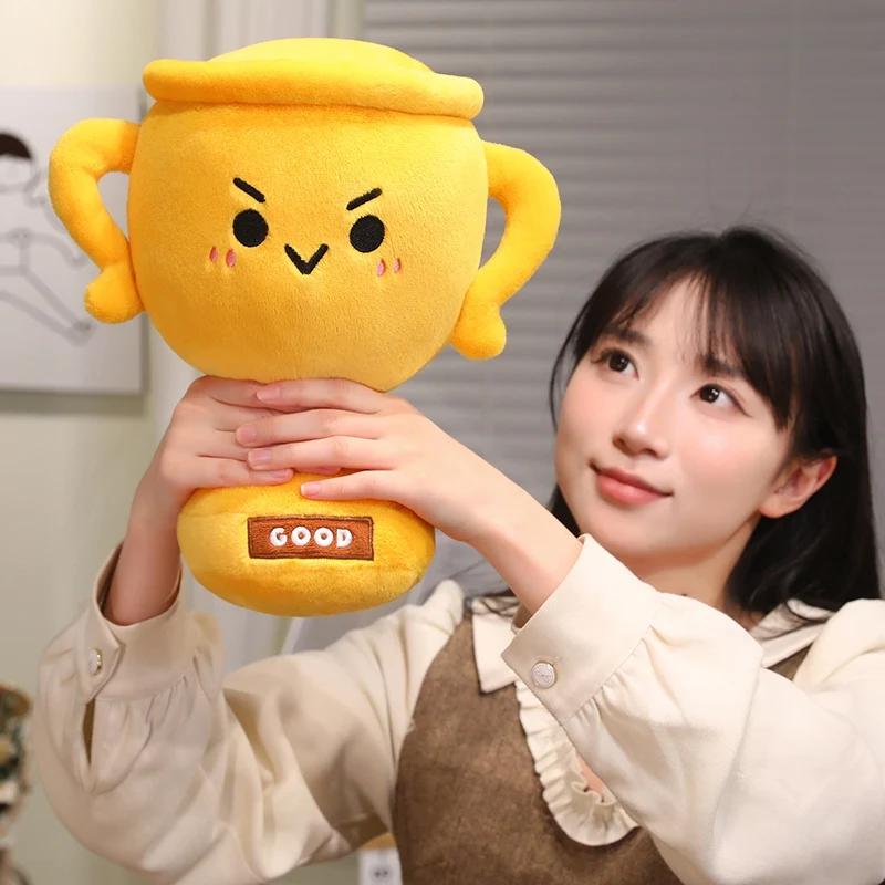 Funny Trophy Stuffed Doll Soft Fluffy Good Award Cup Plush Toy Kawaii Trophy Plushie Birthday Present Home Office Decor