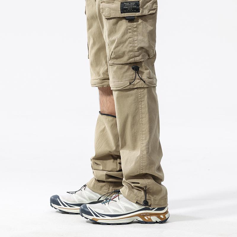 JAYSCE Unisex Cotton Convertible Cargo Pants Multi-Pocket Outdoor Hiking Trousers Detachable Shorts Elastic Waist