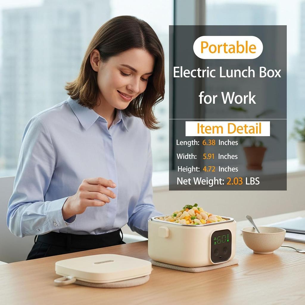 Portable Auto Electric Heated Lunch Box for Adults,Food Warmer Lunch Box,Rechargeable 14000mAh Battery,Self-Heating with 800 ml Inner Container, Keep