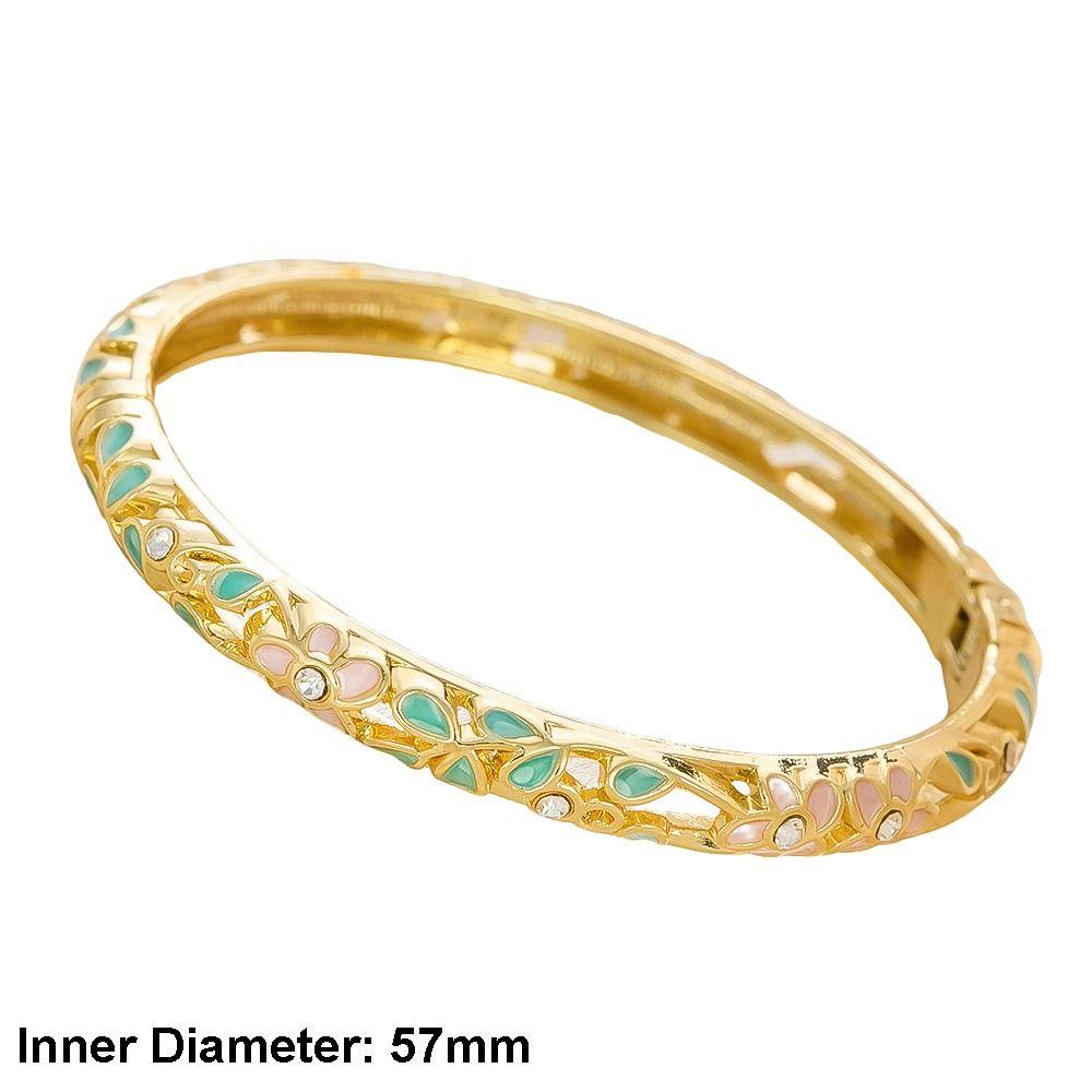 New Colorful Enamel Floral Bangle Chinese Style Handmade Open Cuff Bracelet Gold Plated Elegant Diamond Bangle Women