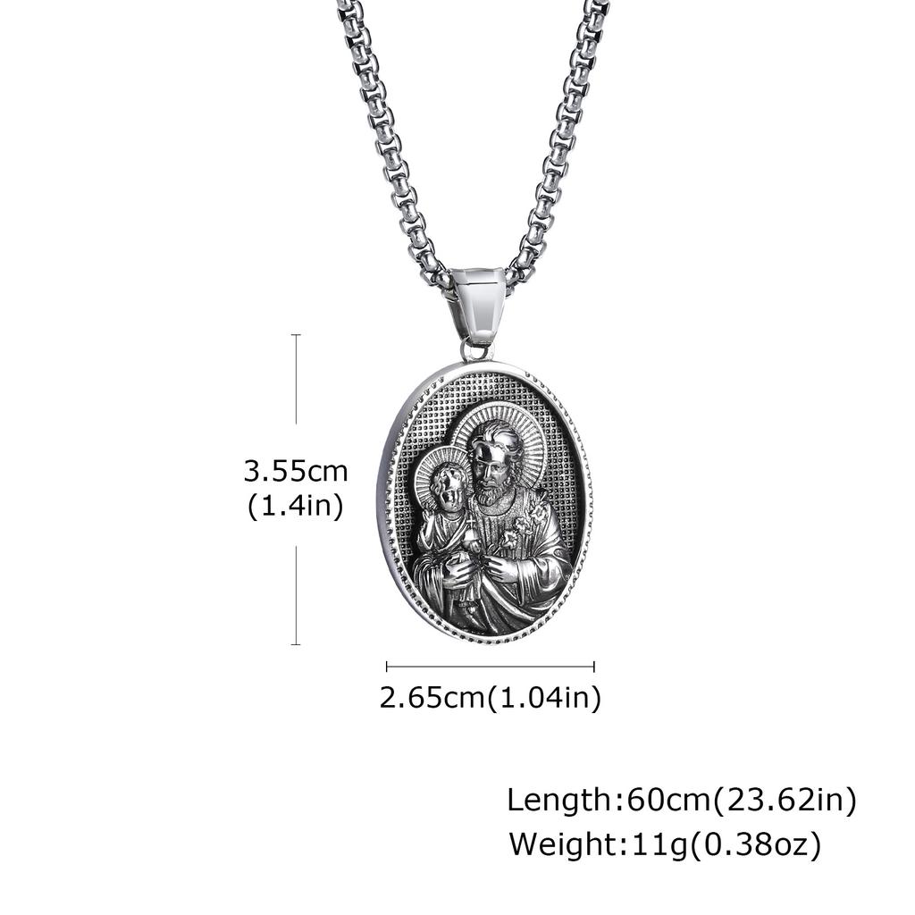 Vnox Stainless Steel Necklaces For Men Women Saint Christopher Elliptical Tag Black Pendant Classic Faith Jewelry Gifts