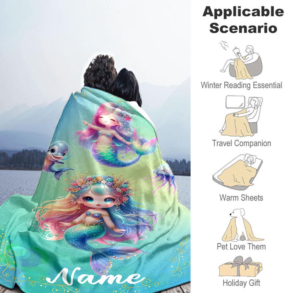 Mermaid Friends Personalized Text Blanket Throw Personalized Blanket Ultra-Soft Great for Picnics Nap Livingroom Bed Ideal for All Seasons