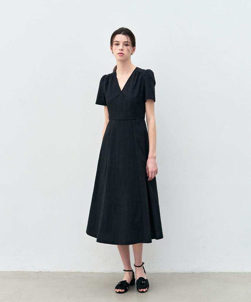 Basica Soft Wrap Cotton Dress (Black)