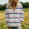 Women's Casual Striped Print Long Sleeve Hooded Jacket with and Pockets