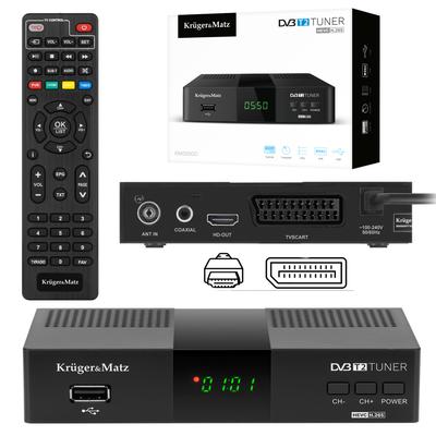 DVB-T2 H.265 HEVC Tuner Kruger&Matz HDMI SCART PVR EPG USB Decoder