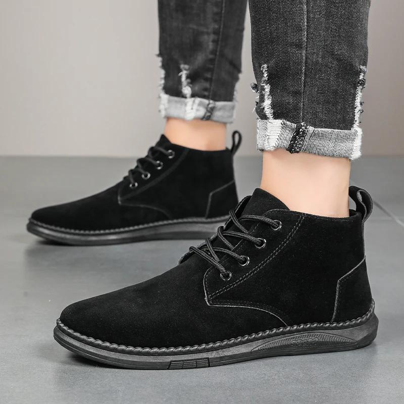 Zimní Venkovní Pánské Ležérní Boty Kožené Kotníkové Boty Protiskluzové Vysoké Pánské Pracovní Boty Vysoká Kvalita Čtvercová Špička Pánské Chelsea Boty