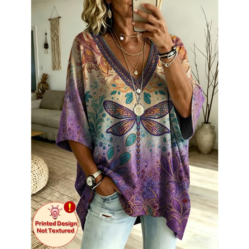 Women V‑Neck Aztec Print Casual Shirt