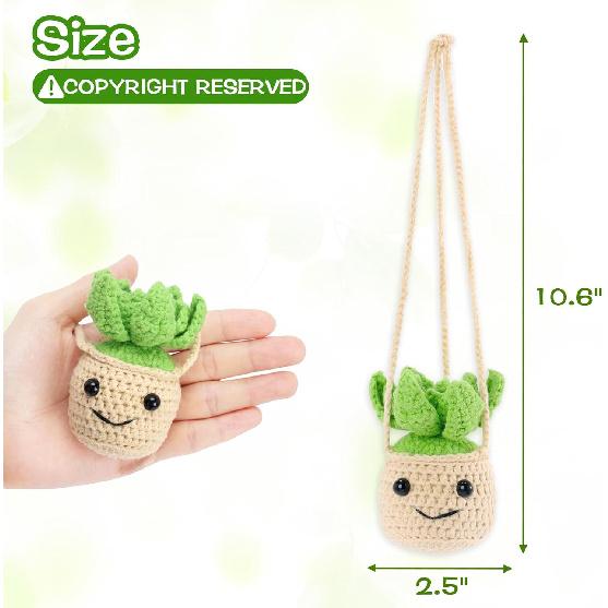 Vansolinne Crochet Car Mirror Hanging Accessories Cute Plant Basket for Rearview Mirror Hanger Decor Car Charm Interior Aesthetic Plant Lovers Gifts