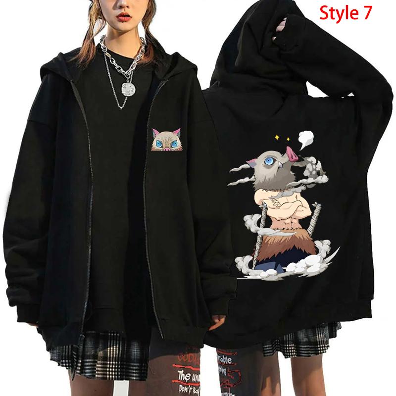 Hot Anime Demon Slayer Hashibira Inosuke Printed Hooded Men Women Zipper Hoodies Oversized Pullover Harajuku Manga Sweatshirt