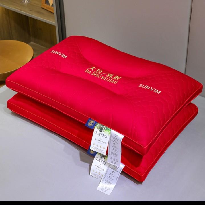 Embroidered Red Wedding Pillow - All-Cotton Feather Velvet for Newlywed Celebration
