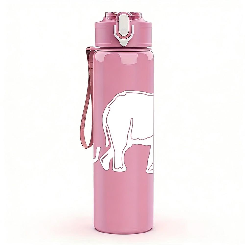 1PC Simple Elephant Outline Pattern 750ml Color Plastic Sports Water Bottle Leakproof Flip Straw Lid Suitable for Sports Office Home Use