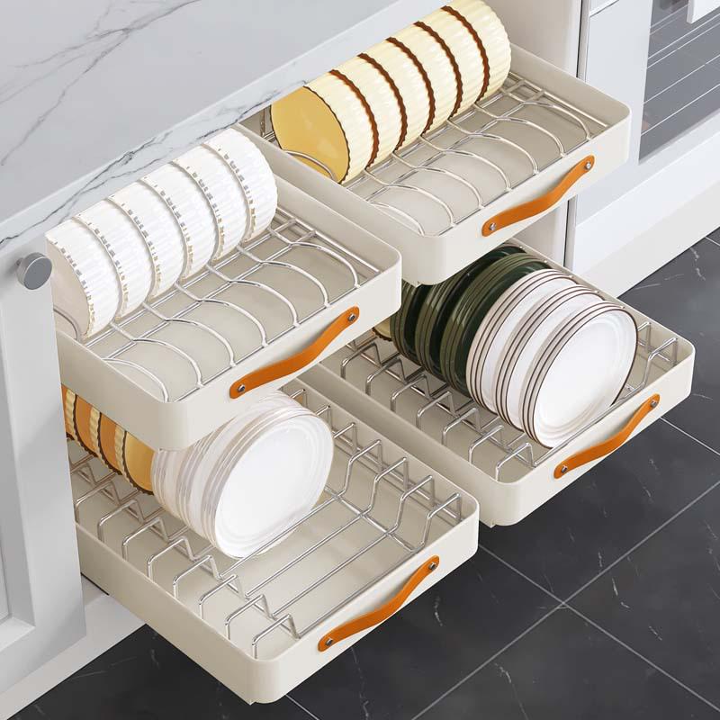 Bowl & Dish Pull-Out Storage Rack - In-Cabinet Drainer & Organizer