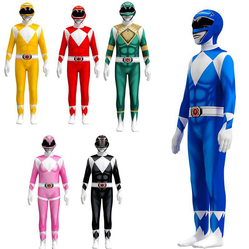 Power Rangers Costume Kids Adult Cosplay Fancy Dress Party Jumpsuit Superhero