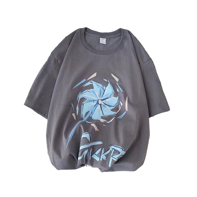 

Футболка с короткими рукавами, мужская летняя трендовая свободная повседневная рубашка с половиной рукавов, универсальная, сострадательная M серый