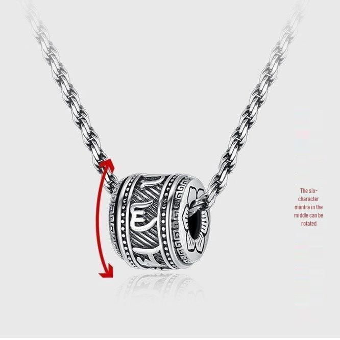 S925 Silver Six-Character Mantra Pendant Necklace: Trendy Unisex Titanium Steel Sweater Chain