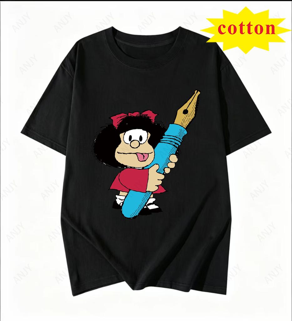 Classic Mafalda Cartoon Printed Short Sleeved Pure Cotton Soft Tshirt Suitable For Unisex And Unisex