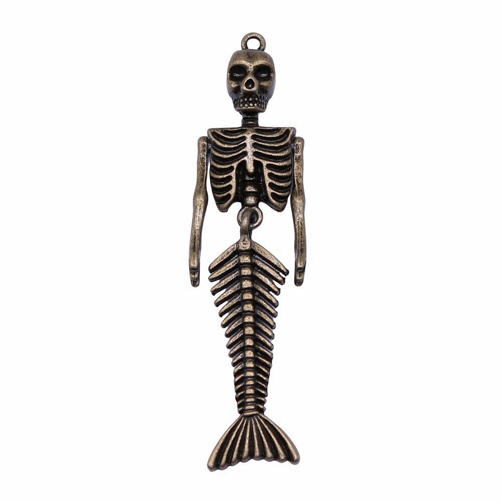 Mermaid Skeleton Charms Gothic Alloy Pendants For Halloween DIY Jewelry Accessories