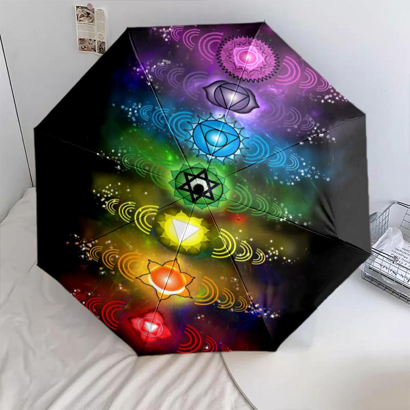 

1PC Chakras theme Umbrella Portable Folding Umbrella Iron Frame Hole Bone Structure Outdoor Home Umbrella A11 разноцветный