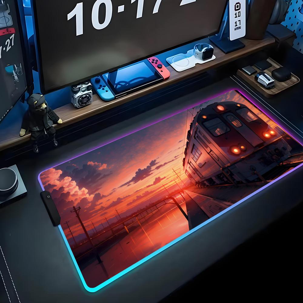 Train Mouse Pad RGB Gaming Mousepad Big LED Pad PC Desk Mat Luminous Mouse Pad Large Keyboard Mats Table Rug With Backlit