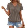 Women V Neck T Shirt Short Sleeve Gathered Front Casual Loose Fit Blouse