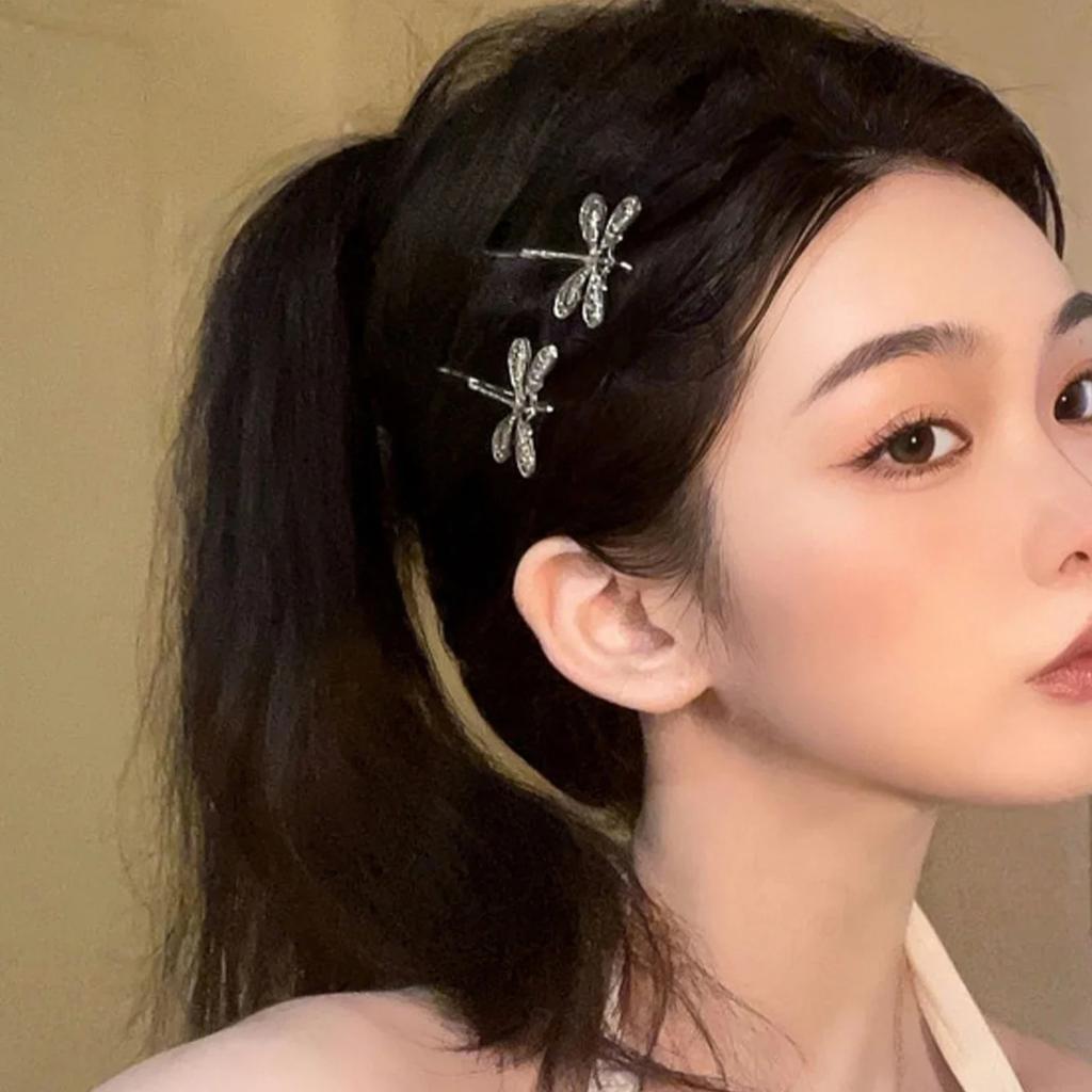 2Pcs/Set  Retro Dragonfly Hair Clip For Women, Fashionable Bangs, Side Hair Accessories, Niche Design, Side Clip Hair Accessories