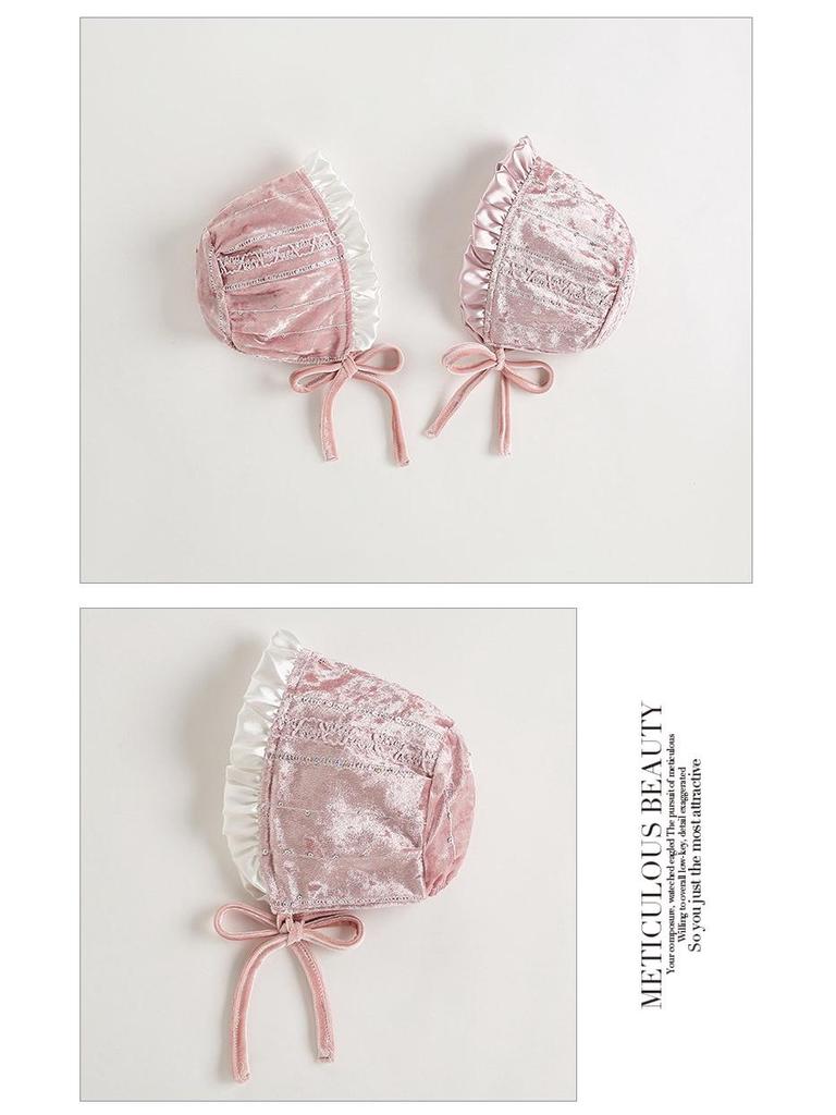 Elegant Silk Velvet Baby Girl Princess Dress & Hat - First Birthday Special