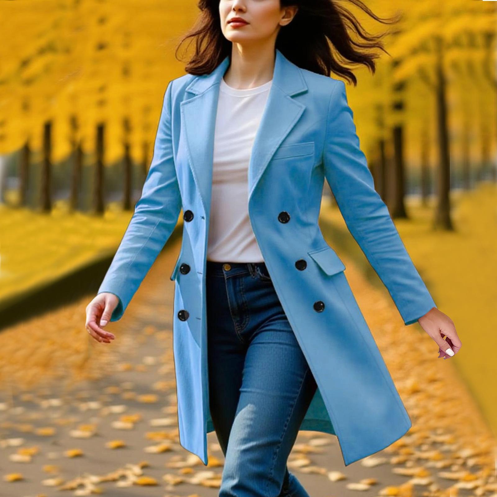 

Coats For Women Single Breasted Trench Coat Fashion A-Line Fall Winter Jackets XXXL світло-синій колір