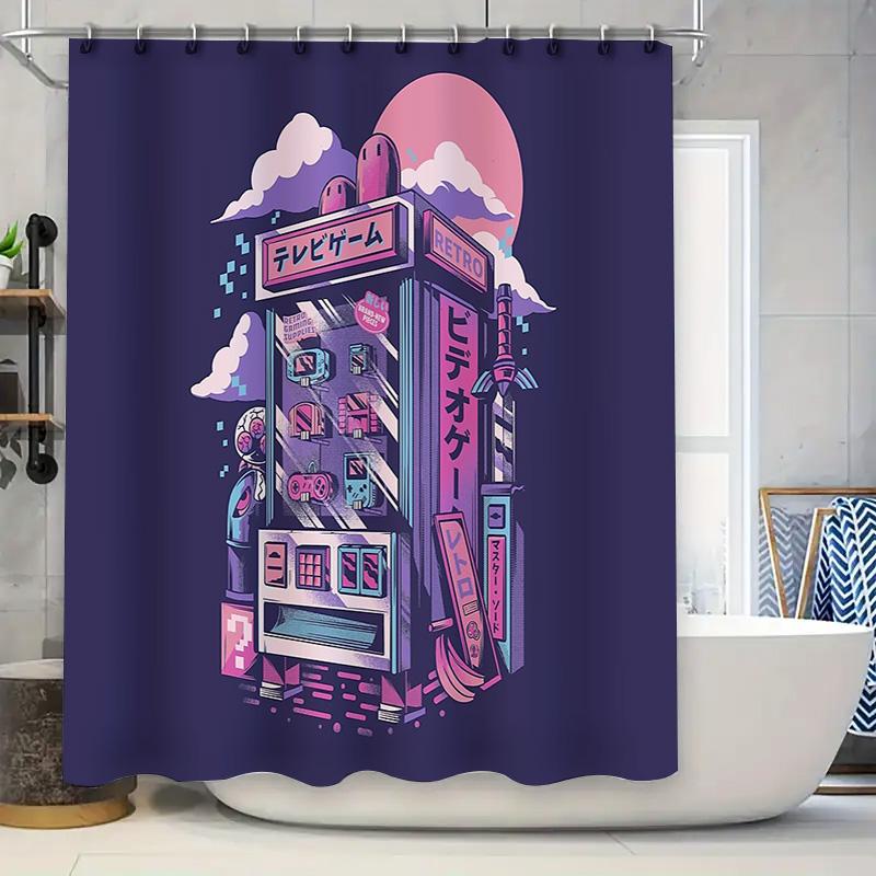 

Japanese Anime Shower Curtain Retro Vaporwave Cityscape Backdrop Washroom Decor Artistic Wall Hanging Home Decor W60H190(CM)-1 Pcs
